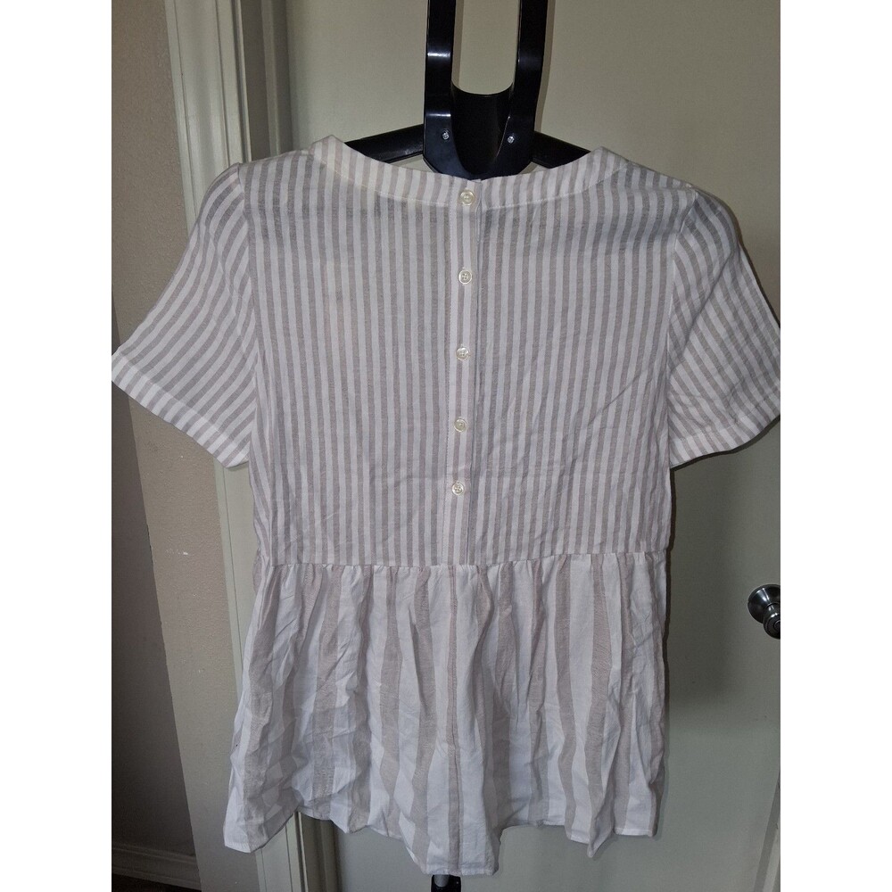 NEW! Women's 11.1 Tylho Anthropologie Striped Peplum Blouse w/ Button Back, S - Picture 7 of 12